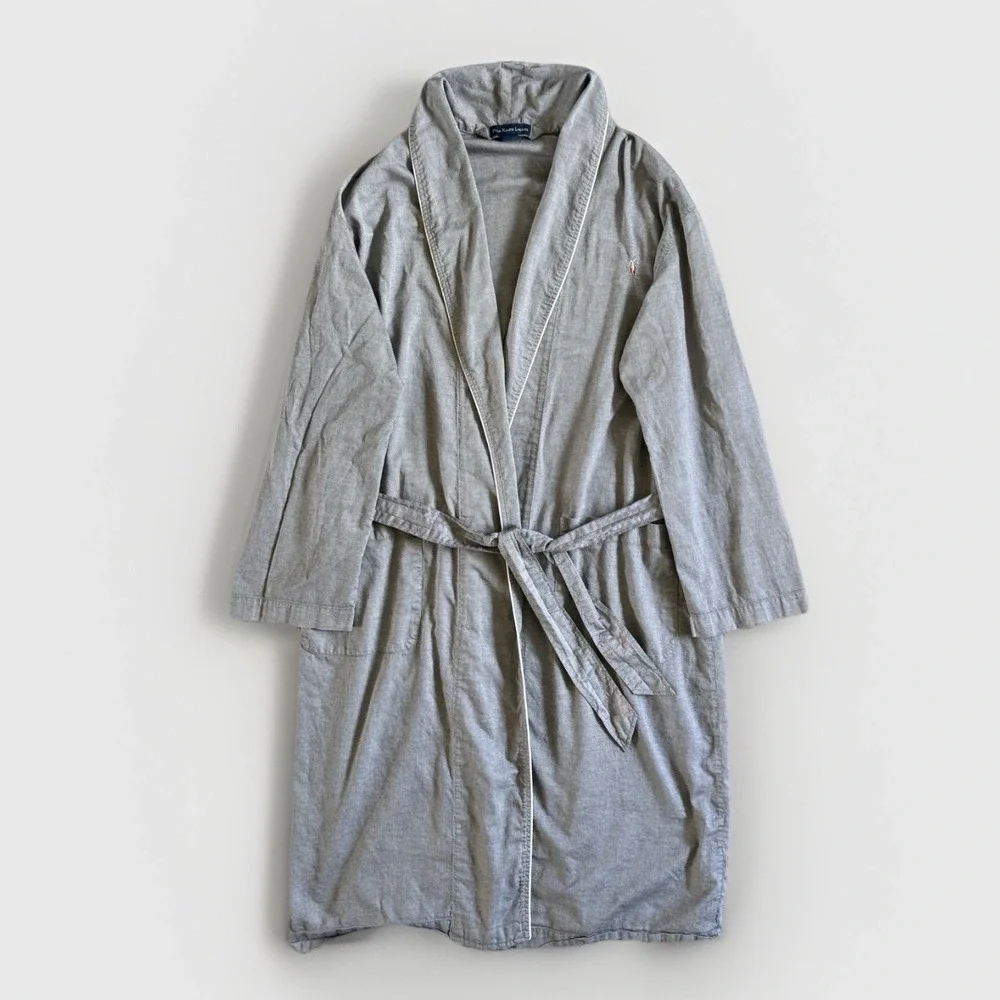 Polo Ralph Lauren Mens Robe S/M Blue Gray Embroidered Logo Sleepwear Lightweight